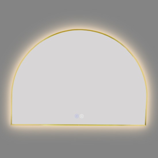 1200x850mm Backlit Brushed Yellow Gold Frame Arched LED Wall Mirror Demister