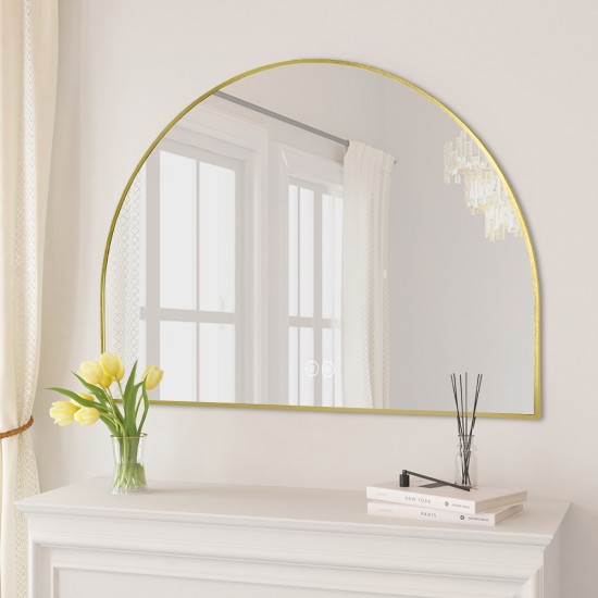 1200x850mm Backlit Brushed Yellow Gold Frame Arched LED Wall Mirror Demister