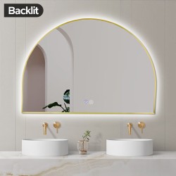 1200x850mm Backlit Brushed Yellow Gold Frame Arched LED Wall Mirror Demister