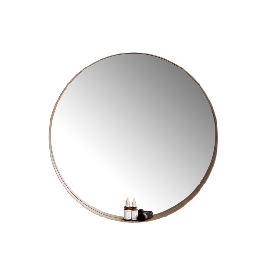 900mm Round Bathroom Vanity Decor MDF Frame Wall Mirror 2 Bracket Storage Shelf Half Moon Border