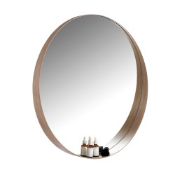 900mm Round Bathroom Vanity Decor MDF Frame Wall Mirror 2 Bracket Storage Shelf Half Moon Border