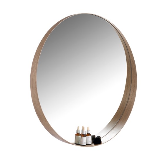 900mm Round Bathroom Vanity Decor MDF Frame Wall Mirror 2 Bracket Storage Shelf Half Moon Border