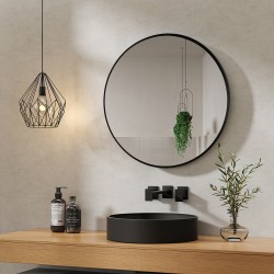 600x600x20mm Black Aluminum Framed Round Bathroom Wall Mirror