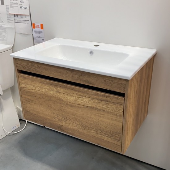 BC13 600X460X460MM PLYWOOD WALL HUNG VANITY - LIGHT OAK WITH CERAMIC TOP