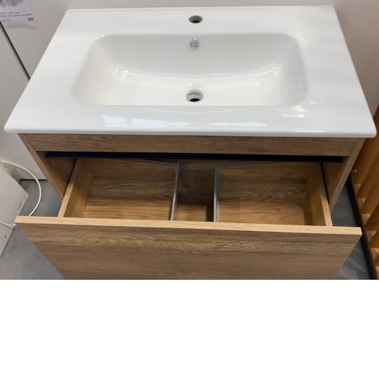 BC13 600X460X460MM PLYWOOD WALL HUNG VANITY - LIGHT OAK WITH CERAMIC TOP