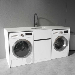 1800MM White Laundry Tub-Plywood Cabinet&Marble Bench with Sink