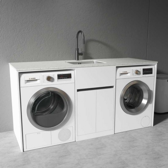 1800MM White Laundry Tub-Plywood Cabinet&Marble Bench with Sink