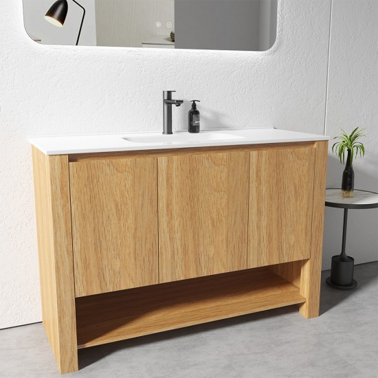 MK 1200x460x860mm Light Oak Floor Standing Vanity with Ceramic Basin