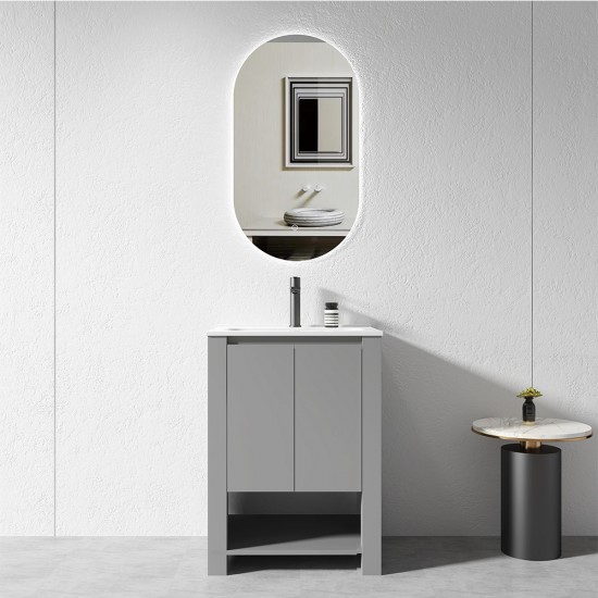 MK 600x460x860mm Grey Floor Standing Vanity with Ceramic Basin