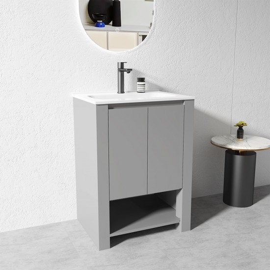 MK 600x460x860mm Grey Floor Standing Vanity with Ceramic Basin