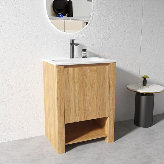 MK 600x460x860mm Light Oak Floor Standing Vanity with Ceramic Basin