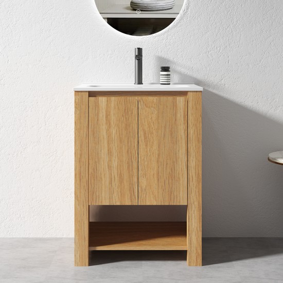 MK 600x460x860mm Light Oak Floor Standing Vanity with Ceramic Basin