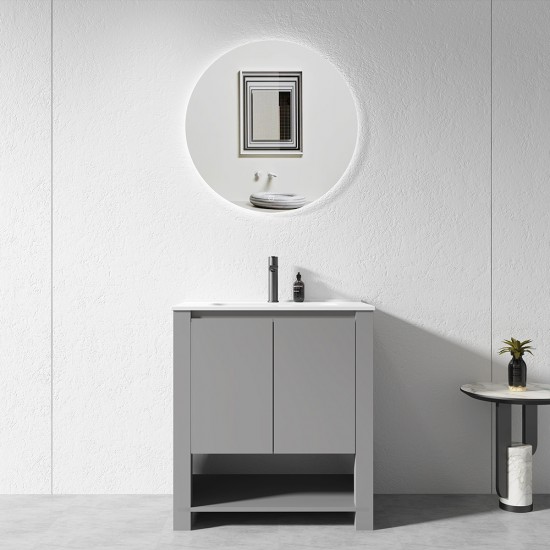 MK 750x460x860mm Grey Floor Standing Vanity with Ceramic Basin