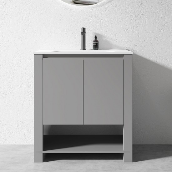 MK 750x460x860mm Grey Floor Standing Vanity with Ceramic Basin