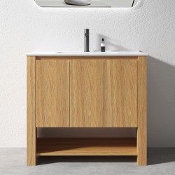 MK 900x460x860mm Light Oak Floor Standing Vanity with Ceramic Basin