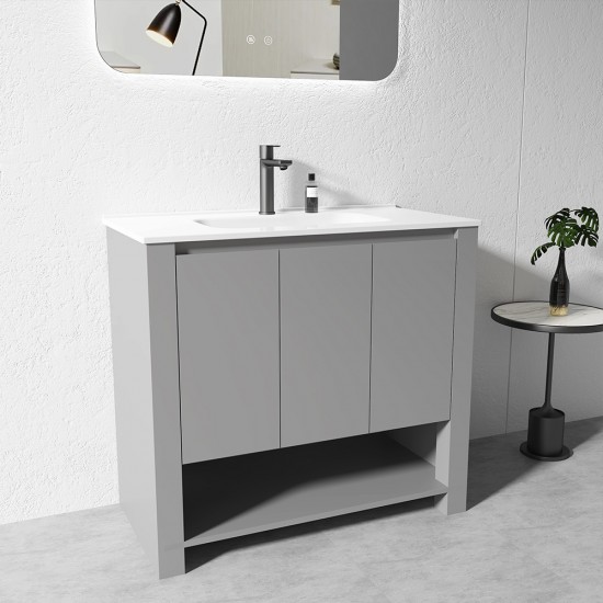 MK 900x460x860mm Grey Floor Standing Vanity with Ceramic Basin
