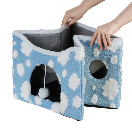 Sky Patter Double-Layer Cat House with Scratching Mat Foldable Enclosed Cat Cave Pet Cube House Nest for Indoor