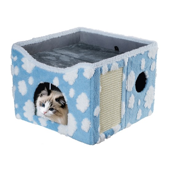 Sky Patter Double-Layer Cat House with Scratching Mat Foldable Enclosed Cat Cave Pet Cube House Nest for Indoor