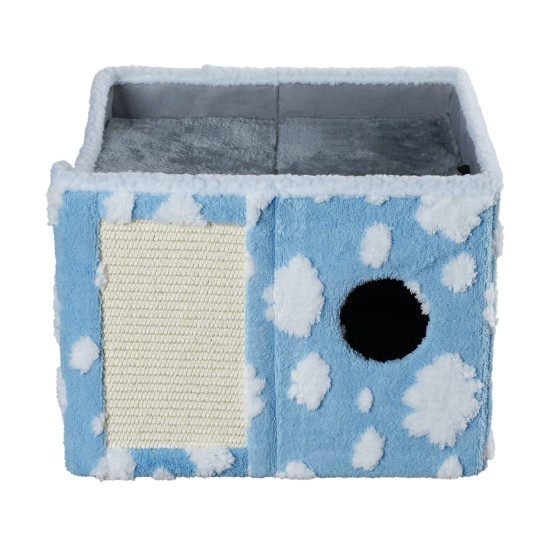 Sky Patter Double-Layer Cat House with Scratching Mat Foldable Enclosed Cat Cave Pet Cube House Nest for Indoor