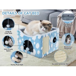 Sky Patter Double-Layer Cat House with Scratching Mat Foldable Enclosed Cat Cave Pet Cube House Nest for Indoor