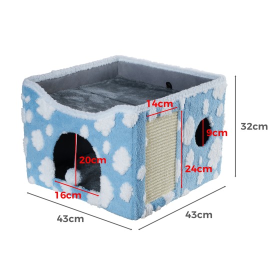 Sky Patter Double-Layer Cat House with Scratching Mat Foldable Enclosed Cat Cave Pet Cube House Nest for Indoor