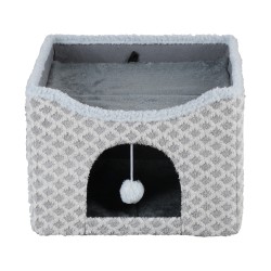 Gray Diamond Pattern Double-Layer Cat House with Scratching Mat Foldable Enclosed Cat Cave Pet Cube House Nest for Indoor