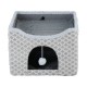 Gray Diamond Pattern Double-Layer Cat House with Scratching Mat Foldable Enclosed Cat Cave Pet Cube House Nest for Indoor