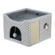 Gray Diamond Pattern Double-Layer Cat House with Scratching Mat Foldable Enclosed Cat Cave Pet Cube House Nest for Indoor