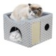 Gray Diamond Pattern Double-Layer Cat House with Scratching Mat Foldable Enclosed Cat Cave Pet Cube House Nest for Indoor