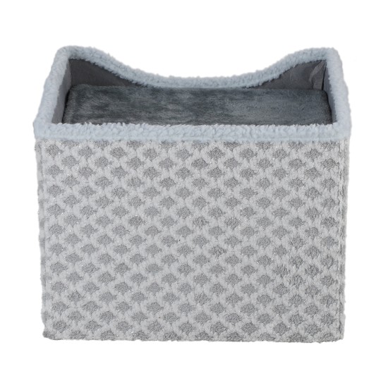 Gray Diamond Pattern Double-Layer Cat House with Scratching Mat Foldable Enclosed Cat Cave Pet Cube House Nest for Indoor