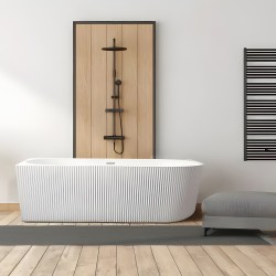 1500x750x580mm Flutted V-Groove Left Corner Bathtub Acrylic Gloss White Bath Tub