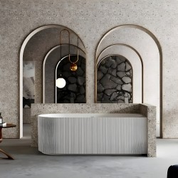 1700x800x580mm Flutted V-Groove Right Corner Bathtub Acrylic Gloss White