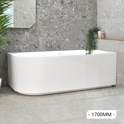 1700x800x580mm Flutted V-Groove Right Corner Bathtub Acrylic Gloss White