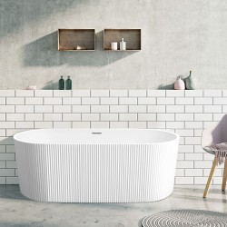 1500x750x580mm Flutted V-Groove Bathtub Freestanding Acrylic Apron Gloss White Bath Tub