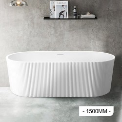 1500x750x580mm Flutted V-Groove Bathtub Freestanding Acrylic Apron Gloss White Bath Tub