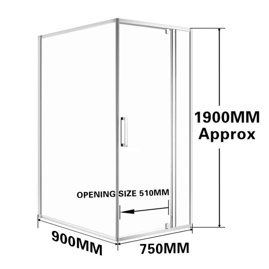 750*900*1900mm Swing Shower Glass Door and Return Only