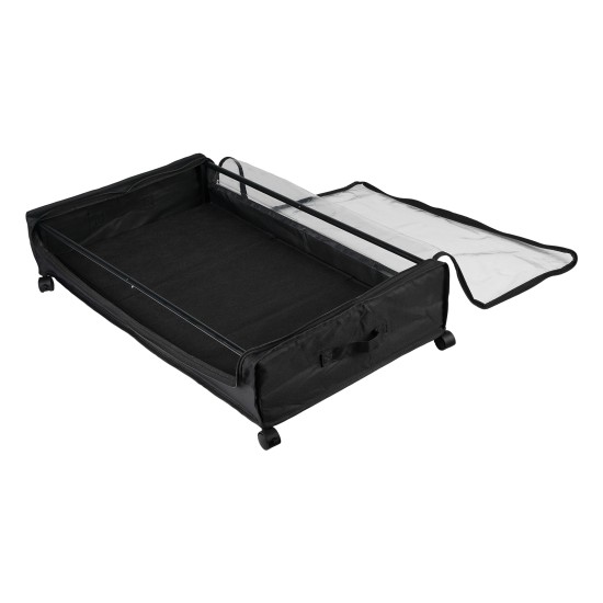 2 PCS Under Bed Storage Containers with Wheels with Clear Lids Rolling Trolley Box Organizer for Shoes Clothes Blankets Black