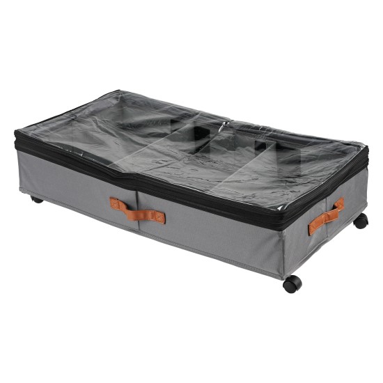 Height Adjustable Under Bed Storage Containers with Wheels Visible Cover Rolling Trolley Box Organizer for Shoes Clothes Blankets