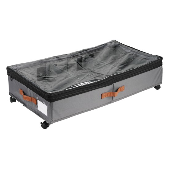 Height Adjustable Under Bed Storage Containers with Wheels Visible Cover Rolling Trolley Box Organizer for Shoes Clothes Blankets