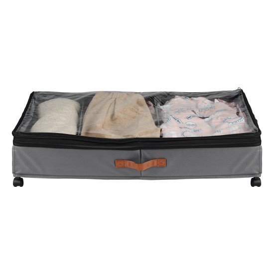 Height Adjustable Under Bed Storage Containers with Wheels Visible Cover Rolling Trolley Box Organizer for Shoes Clothes Blankets