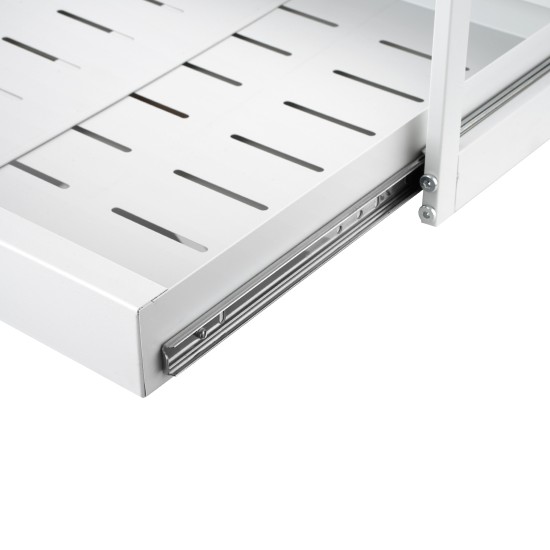 2-Tier Adjustable Under Sink Pull-Out Organizer  Sliding Metal Storage Drawer Rack for Kitchen Bathroom Cabinet