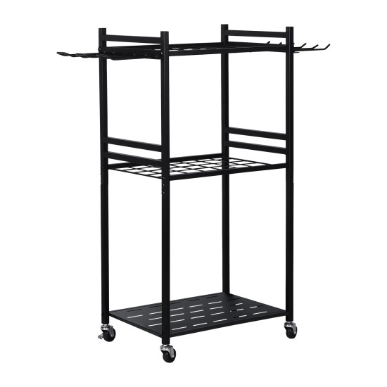 3 Tier Heavy Duty Garden Tool Organizer Rack with Wheels | Metal Rolling Storage Cart for Garage, Yard, Patio, Shed & Indoor/Outdoor Use