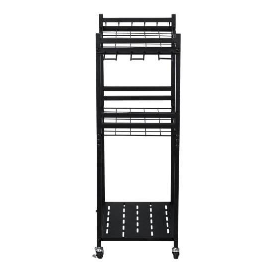 3 Tier Heavy Duty Garden Tool Organizer Rack with Wheels | Metal Rolling Storage Cart for Garage, Yard, Patio, Shed & Indoor/Outdoor Use