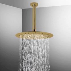 10 inch Super-slim Round Brushed Yellow Gold Rainfall Shower Head w 300mm Ceiling Mounted Shower Arm