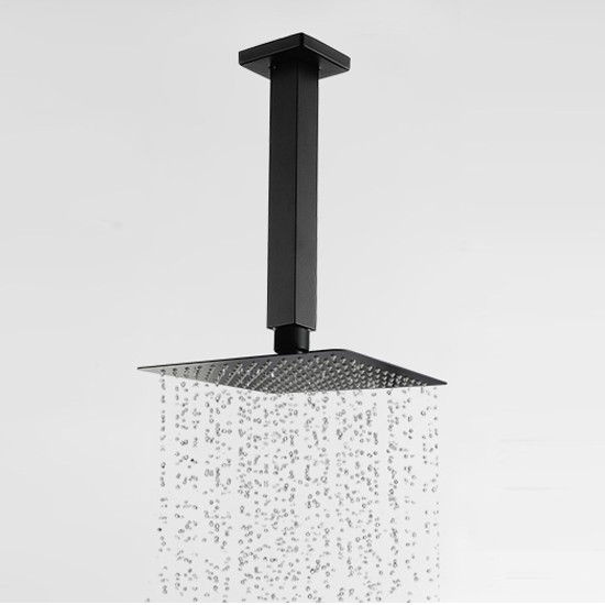 Matte Black Square Shower Head 8 inch 200mm with Ceiling Arm – Bathroom Shower Set