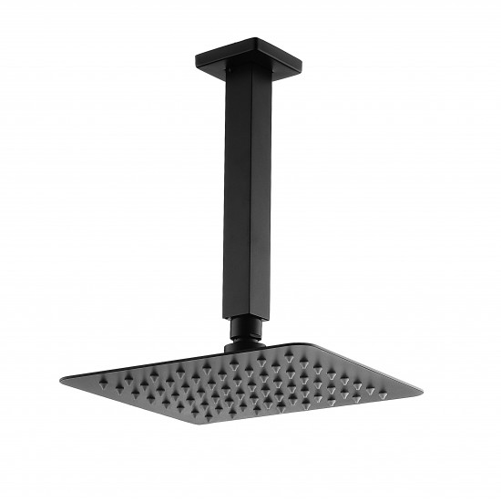 Matte Black Square Shower Head 8 inch 200mm with Ceiling Arm – Bathroom Shower Set