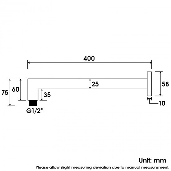 Square Chrome Stainless steel Wall Mounted Shower Arm 400mm