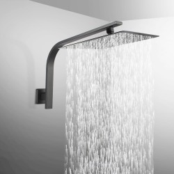 Square Matte Black Shower Head with Wall Mounted Gooseneck Shower Arm