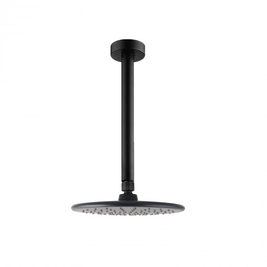 Round 230mm ABS Matte Black Shower Head with Ceiling Mounted Shower Arm