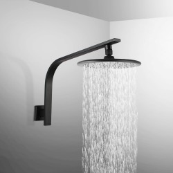 Round 230mm ABS Matte Black Shower Head with Wall Mounted Shower Arm